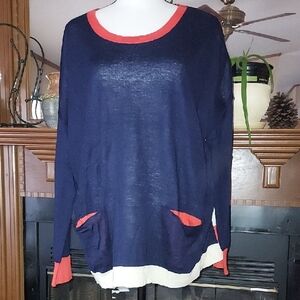 Cecico Blue and Red Crew Neck Sweater Relaxed Fit